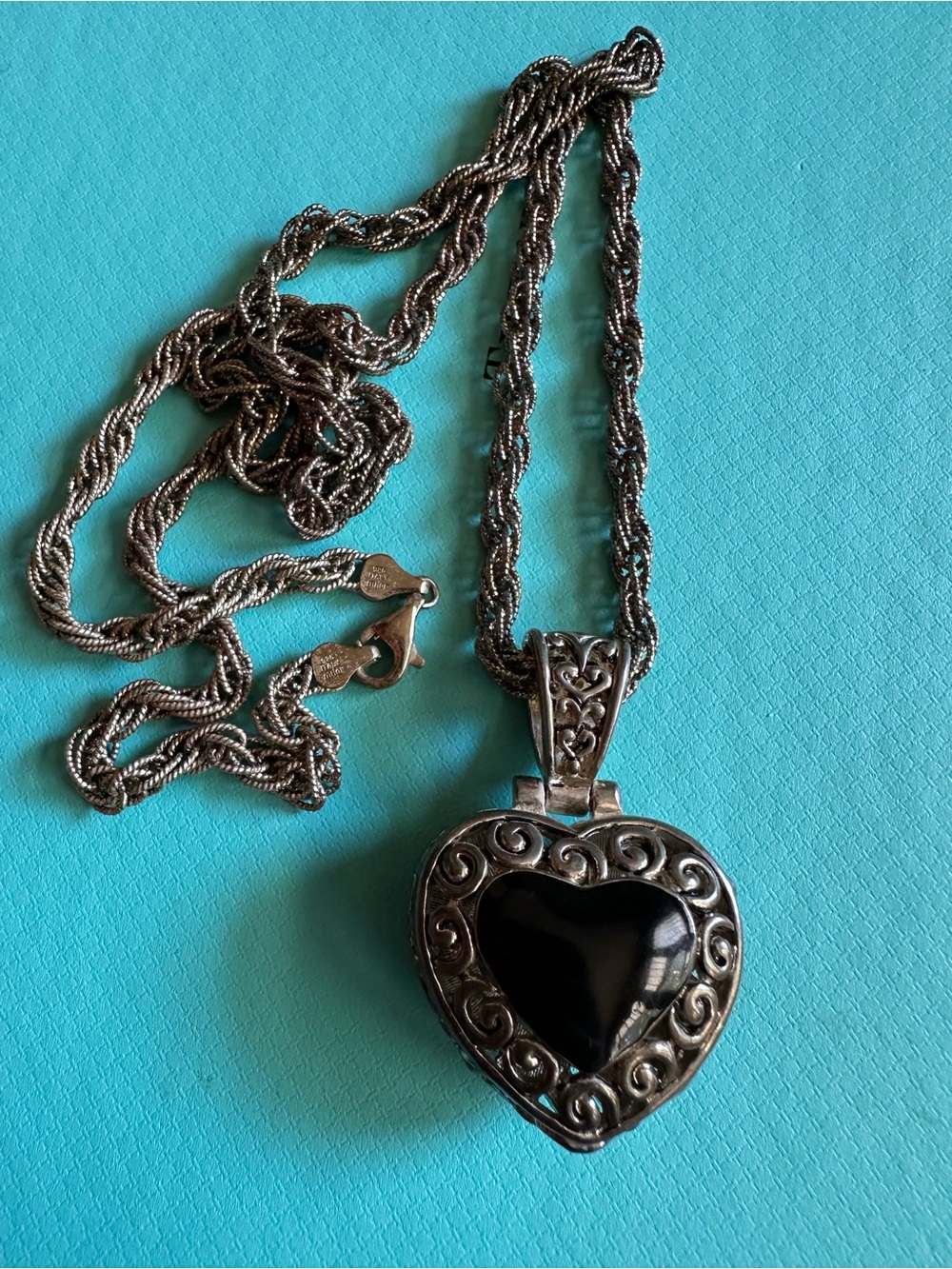 Vintage Milor Italy Sterling Inlaid Onyx Chunky 925 Necklace